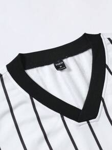 Aesthetic Post--Men Striped & Letter Graphic Drop Shoulder Thermal Lined Sweatshirt - White - View 4