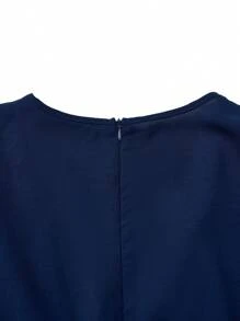SHEIN Clasi Plus Butterfly Sleeve Belted Wide Leg Jumpsuit - Navy Blue - View 3