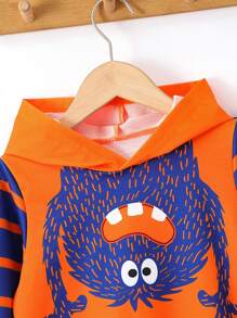 SHEIN 2pcs/Set Young Boy Casual Colorblock Striped Cartoon Print Hoodie And Pants Set, Autumn - Multicolor - View 3