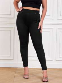 RueChic Plus Solid High Waist Leggings - Black - View 2