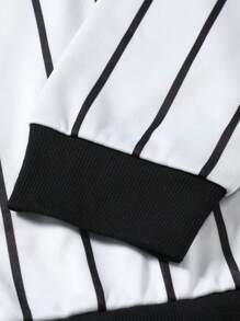 Aesthetic Post--Men Striped & Letter Graphic Drop Shoulder Thermal Lined Sweatshirt - White - View 7