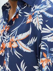Men Floral Print Shirt - Blue - View 6