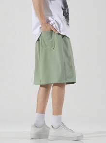 男士字母壓紋腰部抽繩短褲 - 綠色 - 查看 4