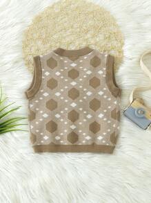 SHEIN Young Girl Geo Pattern Vest Cardigan - Multicolor - View 2