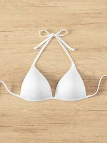 SHEIN Swim Summer Beach Halter Triangle Bikini Top - White - View 5