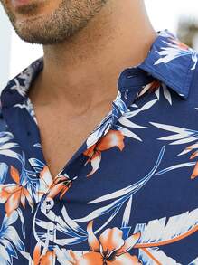 Men Floral Print Shirt - Blue - View 4