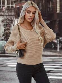 SHEIN LUNE Jersey unicolor de manga murciélago - Albaricoque - Ver 4