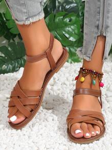 女士交叉露跟優雅夏天平底涼鞋