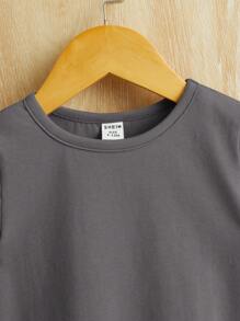 SHEIN Leap Crew Baby Boy Casual Slogan Graphic Round Neck Short Sleeve T-Shirt And Elastic Cuff Pants Set - Grey - View 3