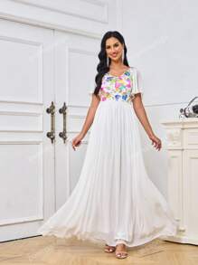 Contrast Sequin Chiffon Formal Dress