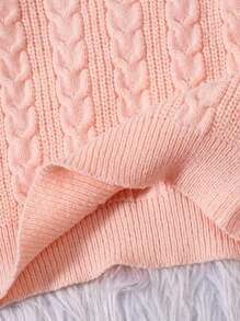 SHEIN Tween Girl Cable Knit Drop Shoulder Sweater - Pink - View 4