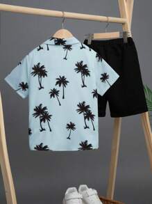 SHEIN Leap Crew 男大童椰子樹圖案襯衫&短褲不帶T恤 - 彩色 - 查看 2