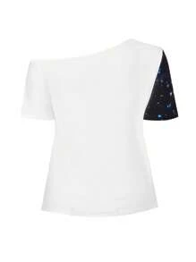 SHEIN LUNE Hơn Đồ họa Hình Cổ không đối xứng Áo thun - Nhiều màu - Xem 2