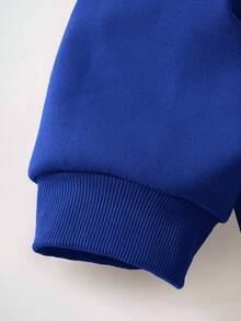 SHEIN EZwear 休閒抽繩 拉鍊純色大碼運動衫 - 寶藍色 - 查看 4