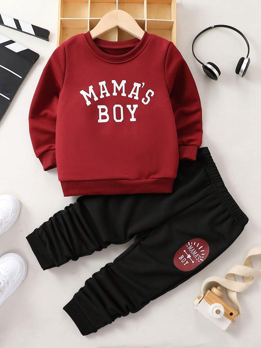 SHEIN 男小童字母圖案衛衣和衛褲 - 彩色 - 查看 1