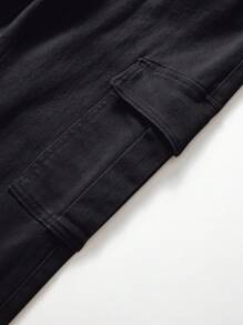 Manfinity Roughcore 男士棉側翻蓋口袋工裝牛仔褲 - 黑色 - 查看 4