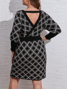 EMERY ROSE Plus Plaid Pattern Batwing Sleeve Sweater Dress - Multicolor - View 2