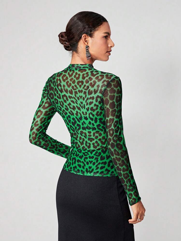 SHEIN Maija Leopard Print Mesh Top Without BraParty Top Beach Summer Holiday Beach Vacation Summer Going Out Graduation Y2k Beach Summer Holiday Beach Vacation Summer Going Out Graduation  Casual Holiday Beach Cruise Travel  Romantic, Fashion, Versatile; Suitable For Summer Vacation, Comfortable, Bohemian Style, Beach Wear, Simple Daily Wear, Country Style, Essential, Solid Color, Holiday Casual, Decent, Single Lady,Y2k