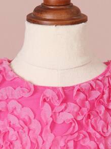 女嬰貼花細節泡泡袖派對禮服 - 粉色 - 查看 5