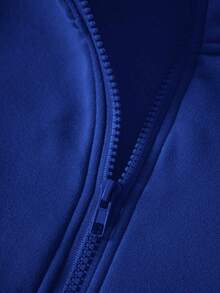 SHEIN EZwear 休閒抽繩 拉鍊純色大碼運動衫 - 寶藍色 - 查看 3