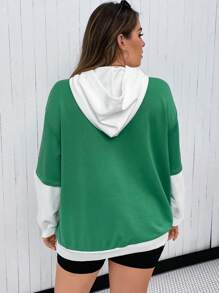 Flirla Plus Size Letter Graphic Drop Shoulder Drawstring Sweatshirt Pullover Fall Sweatshirt - Multicolor - View 2