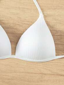 SHEIN Swim Summer Beach Halter Triangle Bikini Top - White - View 3