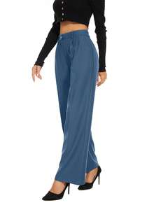 Solid High Waist Straight Leg Pants