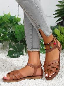 女士交叉露跟優雅夏天平底涼鞋