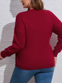 SHEIN LUNE Plus Cable Knit Knot Side Wrap Sweater - Red - View 2