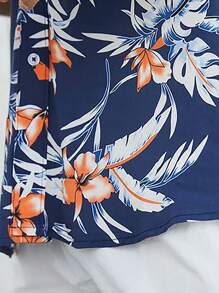 Men Floral Print Shirt - Blue - View 5