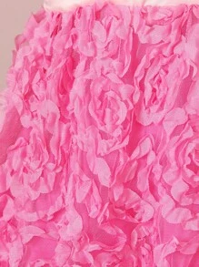 女嬰貼花細節泡泡袖派對禮服 - 粉色 - 查看 4