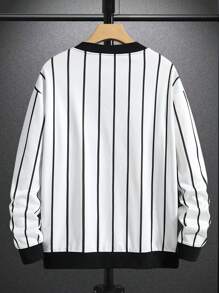 Aesthetic Post--Men Striped & Letter Graphic Drop Shoulder Thermal Lined Sweatshirt - White - View 2
