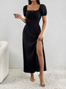 SHEIN PETITE Tie Front Split Thigh Dress