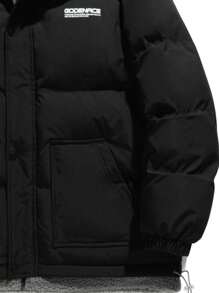 男士字母拼接抽绳下摆连帽棉服外套