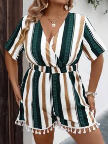 SHEIN LUNE Jumpsuits Plus Size Trọn gói mép Sọc Boho - Nhiều màu - Xem 6