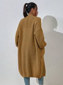 Chiquease Dual Pocket Drop Shoulder Cardigan,Long Sleeve Tops - Brown - View 2