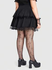 ROMWE Grunge Punk 大尺碼女士朋克風十字形金屬裝飾荷葉邊半身裙 - 黑色 - 查看 6