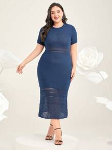 Mulvari 大碼網眼針織毛衣洋裝 - 寶藍色 - 查看 4