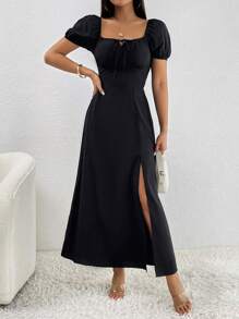 SHEIN PETITE Tie Front Split Thigh Dress