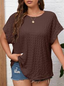 INAWLY Hơn Chất rắn tay cánh Áo thun - Màu nâu Sô-cô-la - Xem 3