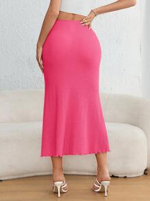 Firerie 素色魚尾裙下擺木耳邊半身裙