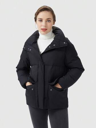 Flap Pocket Drop Shoulder Puffer Down Coat