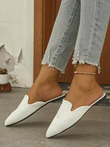 Spring/Summer New White Pointed Toe Slip-On Shoes, Sizes 35-45, Fashionable Casual Slip-On Pointed Toe Flat Shoes, Elegant Ladies Shoes, Lightweight & Comfortable, Versatile, Mother's Day Gift, Summer Sandals - White - View 7