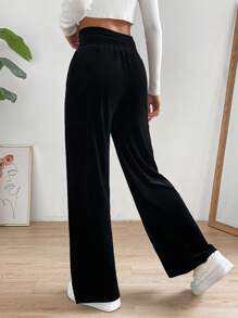 SHEIN Essnce Pantalones rectos divididos con cintura alta elástica unicolor casuales para mujeres