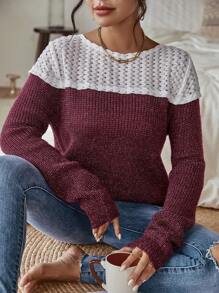 SHEIN LUNE Hai âm Dệt kim chấm bi Áo len - Màu Đỏ Sâu - Xem 7