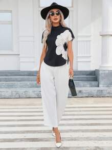 SHEIN Clasi In hoa Cổ giả tay cánh Áo sơ mi - màu đen - Xem 6