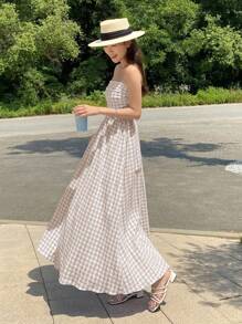 DAZY Gingham Print Tube Dress - Yellow - View 1