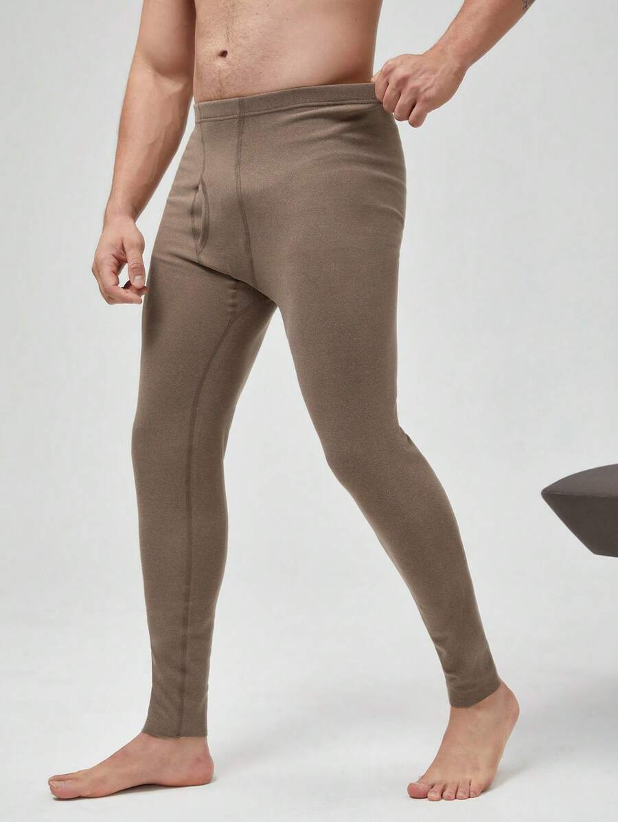 Men Solid Thermal Underwear Pants - Camel - View 1