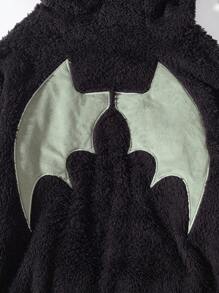 SHEIN 男大童翅膀印花3D耳朵設計連帽毛絨夾克 - 黑色 - 查看 3