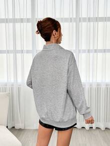 SHEIN EZwear 半拉鏈落肩袖運動衫 - 淺灰色 - 查看 2